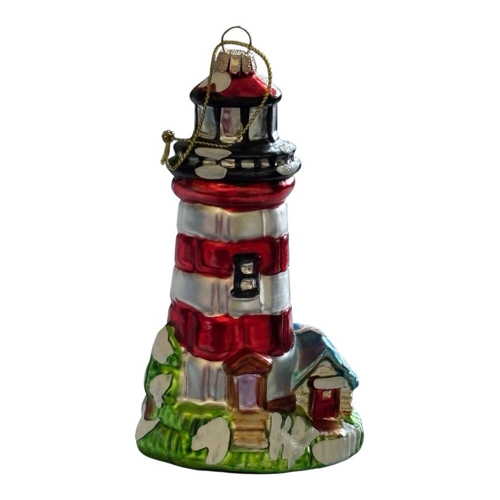 Vintage Rauch European Blown Glass Lighthouse Christmas Ornament EUC 5.5”